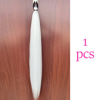 Synthetic Colorful Ponytail Extension 2pcs Long Straight Diy Braided Pony Tail Hairpiece Rubber Band