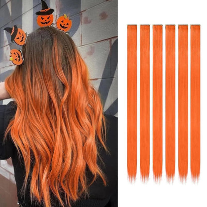 Clip Hair Extensions 6pcs Pack Colored Party Highlights 22 Inches Multi-Colors Straight Hair