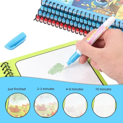 Magic Water Coloring Book for Kids with Water Pen – Animal Cartoon Reusable Drawing Book