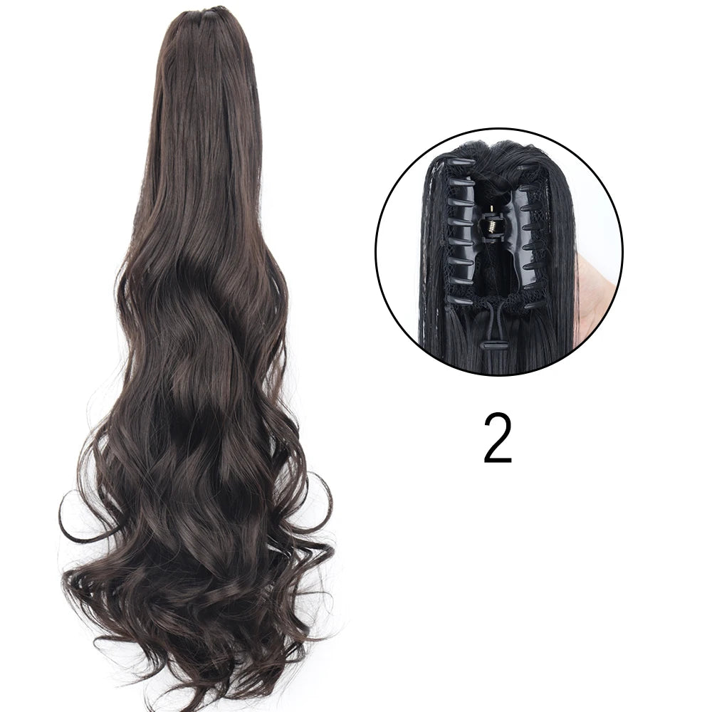 Synthetic Long Straight Claw Clip Ponytail Hair Extensions 24inch Heat Resistant Pony Tail Piece