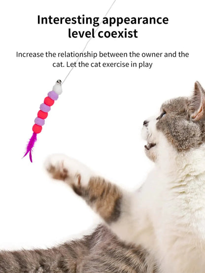 Cat Wand Toy – Elastic String Faux Fur Bug Teaser Stick