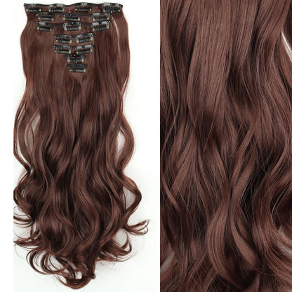 Clip-In Hair Extensions 7pcs 16 Clips Wavy Synthetic 24 Inch
