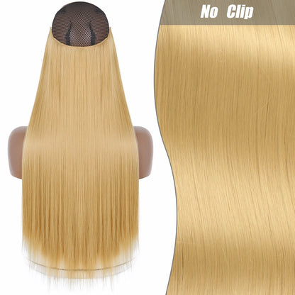 No Clips Natural Hair Extension Synthatic Artificial Long Straight Hairpiece Blonde Black Mixed