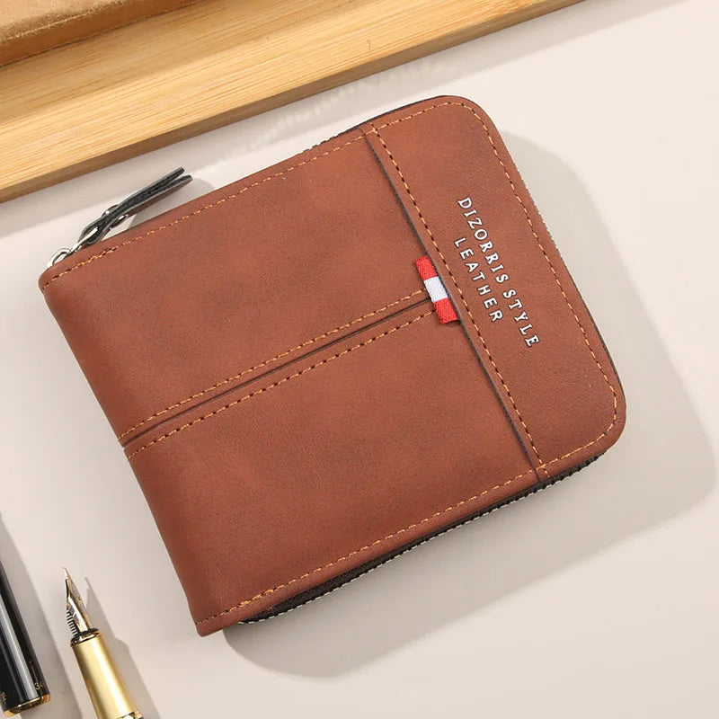 Men's Zipper Wallet – Short Trifold Retro PU Leather Bifold