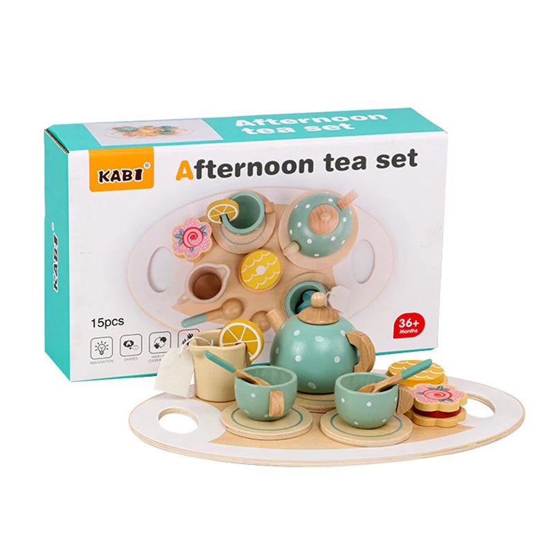 Wooden Tea Set Toy – Pretend Play Kitchen for Toddlers