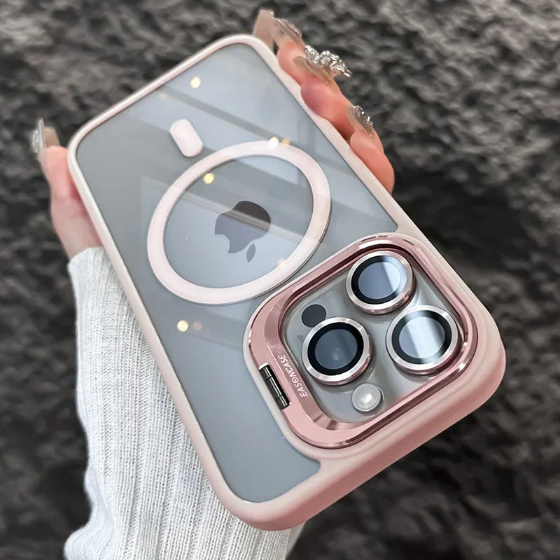 Metal Ring Transparent Shockproof iPhone Case with Camera Lens Protector