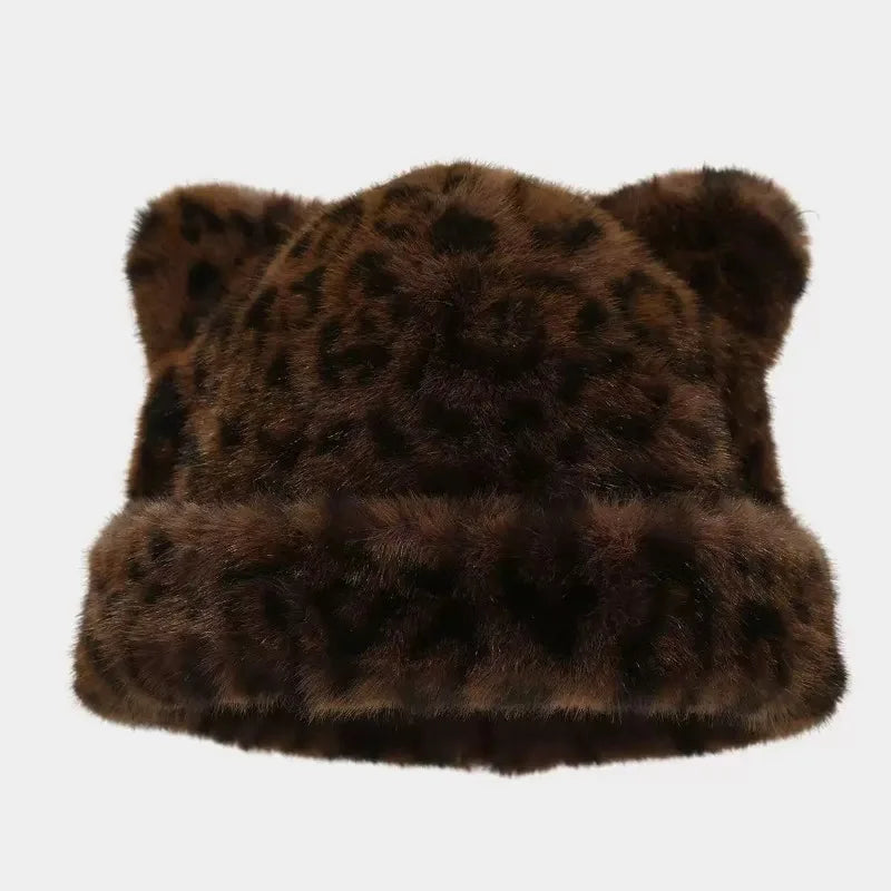Plush Bear Ear Beanie – Cute Fluffy Winter Hat for Women