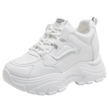 Platform Chunky Sneakers Women – Lace-Up PU Leather Thick Sole