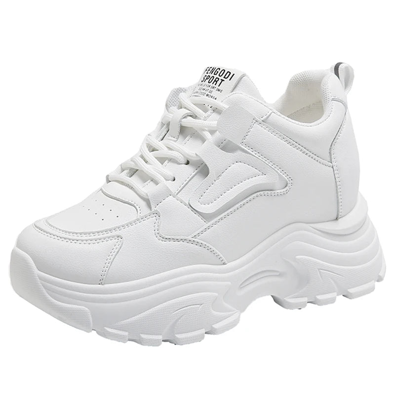Women's Platform Sneakers – Lace-Up Thick Sole PU Leather Shoes