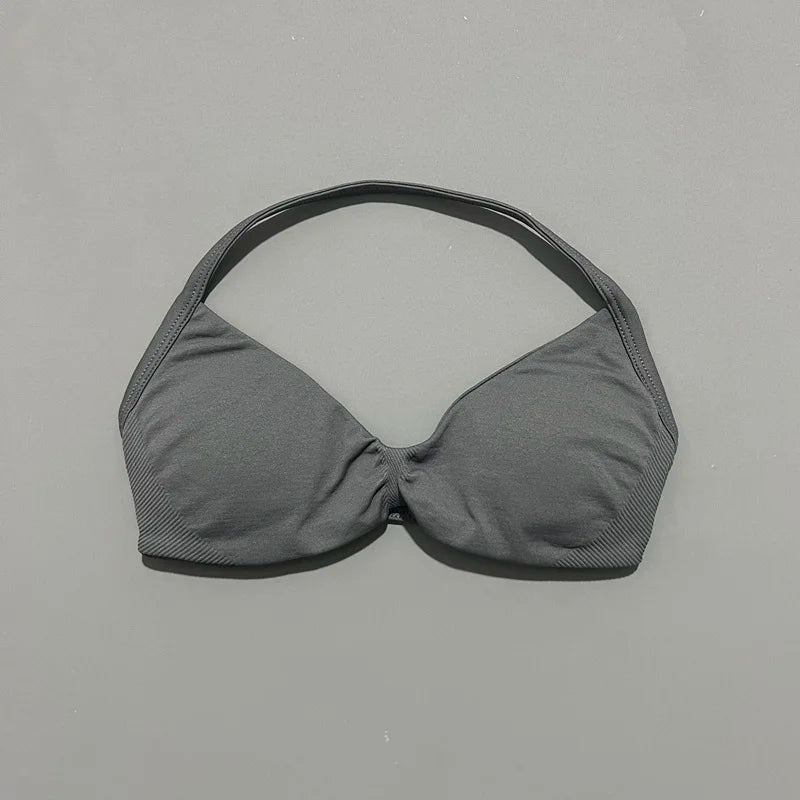 Seamless Halter Sports Bra – Women's Push-Up Gym Bra