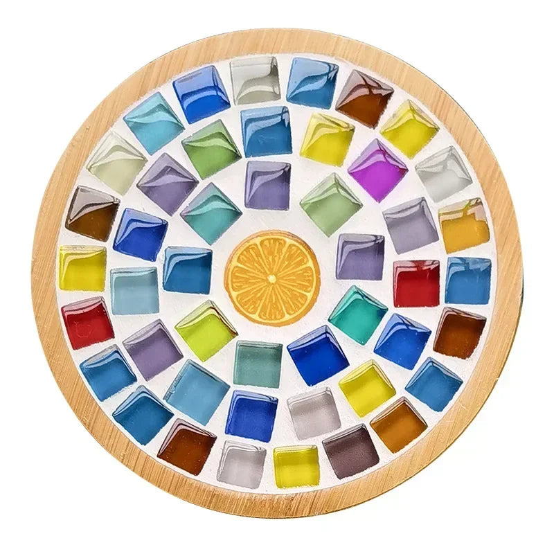 DIY Mosaic Coaster Kit – Handmade Bamboo Cup Mat with Glass Tiles