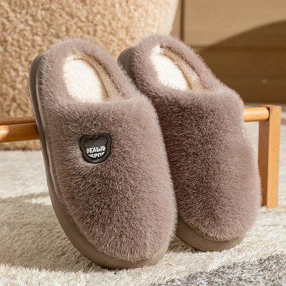Winter Plush Couple Slippers Men Women Ultra Soft Memory Foam Cloud Comfort Non-Slip Thick Sole
