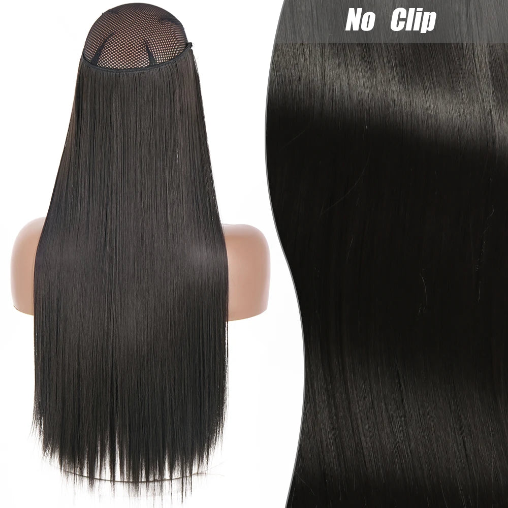 No Clips Natural Hair Extension Synthatic Artificial Long Straight Hairpiece Blonde Black Mixed