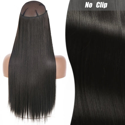 No Clips Natural Hair Extension Synthatic Artificial Long Straight Hairpiece Blonde Black Mixed