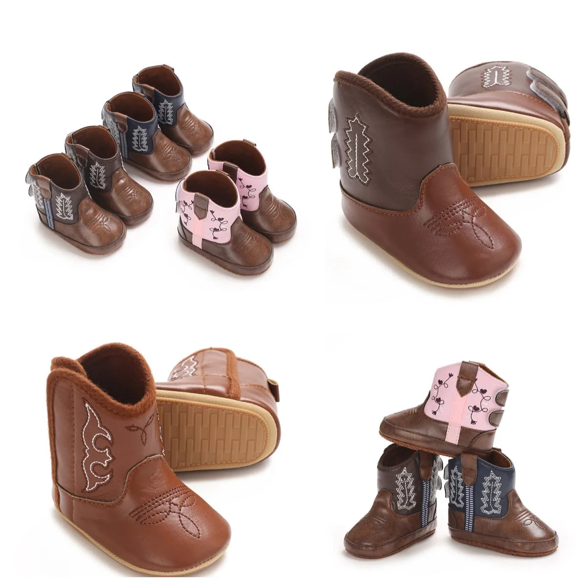 Baby Cowboy Boots Soft Sole Non-Slip Crib Shoes for Infant Toddler