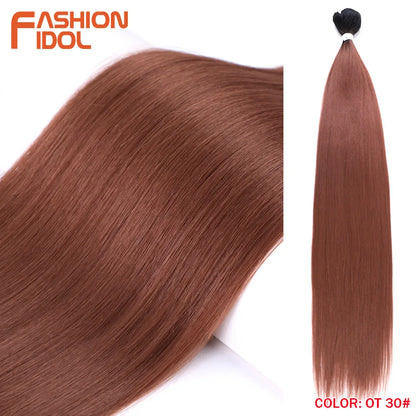 Bone Straight Hair Extensions Ombre Blonde Bundles Super Long Synthetic 24 Inch Full End Idol