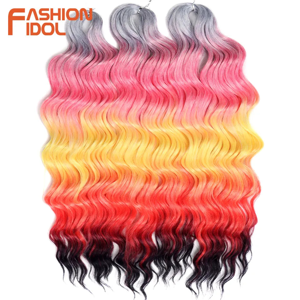 Anna 24 Inch Synthetic Hair Water Wave Braiding Extensions Ombre Blonde Deep Afro Curl Twist Crochet
