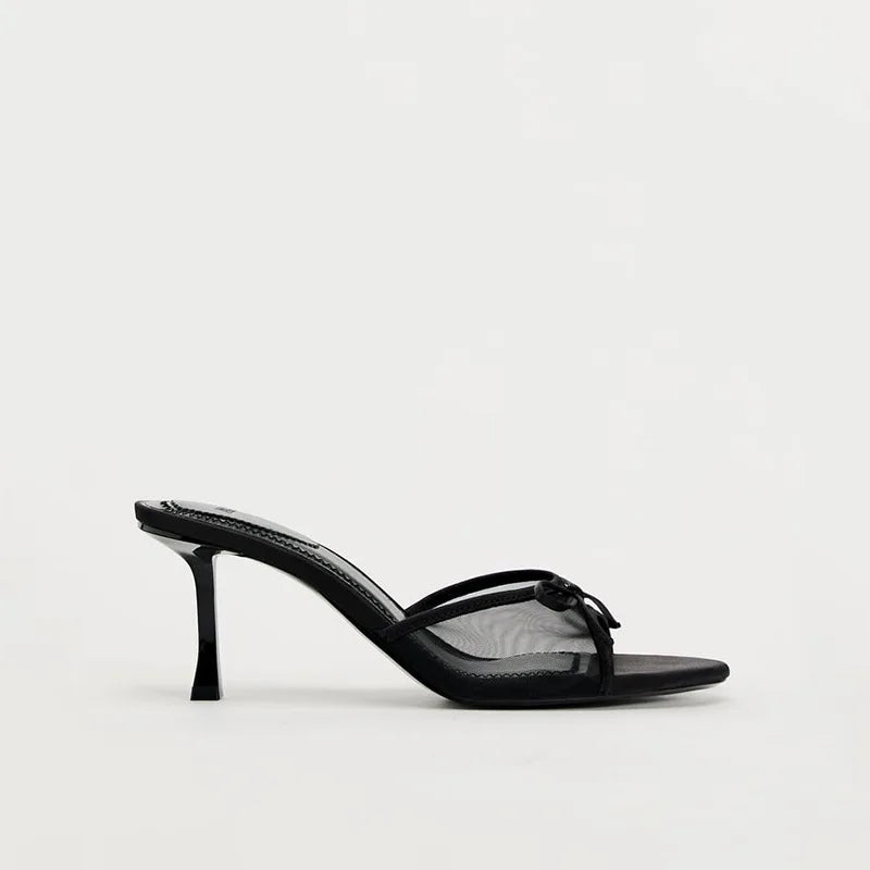 Women's Kitten Heel Mule Sandals with Bow Detail