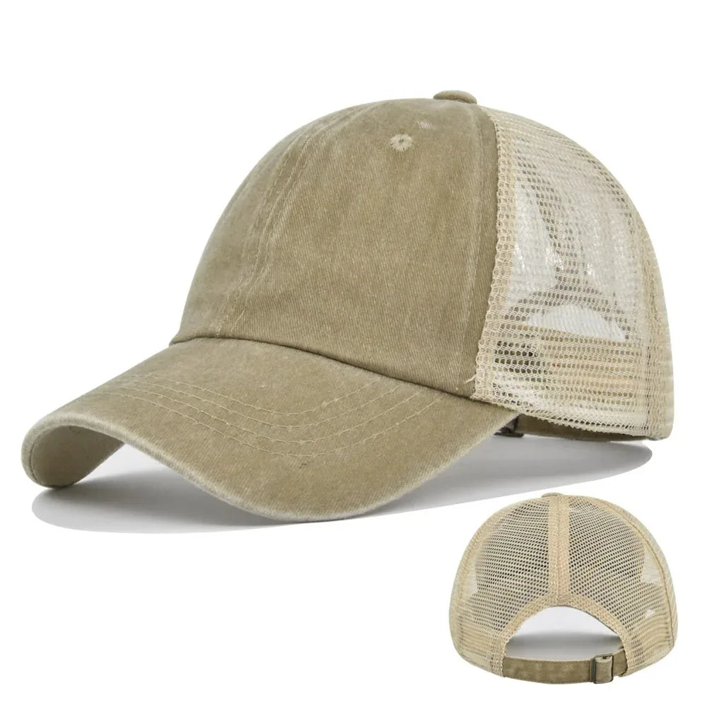 Washed Cotton Mesh Trucker Hat – Unisex Adjustable Baseball Cap