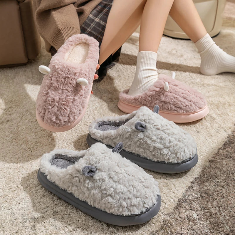 Women S Winter Warm Cute Cartoon Slippers Closed Toe Non Slip Furry House Shoes Men Indoor Bedroom