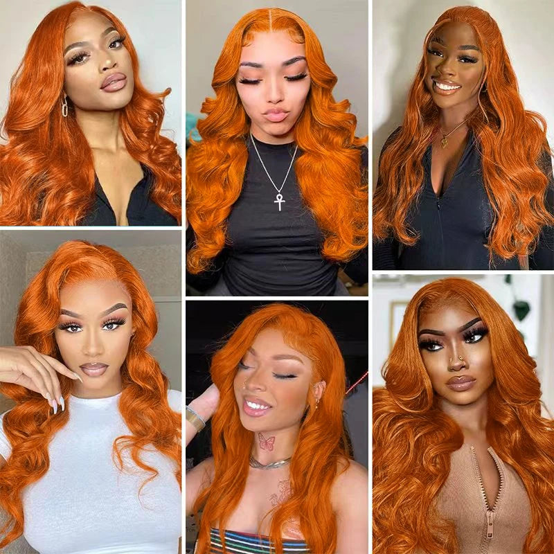 Ginger Orange Body Wave Lace Front Wig – Human Hair, Pre-Plucked
