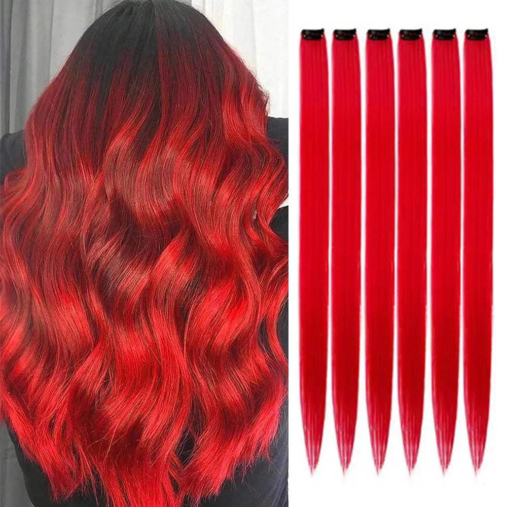 Clip Hair Extensions 6pcs Pack Colored Party Highlights 22 Inches Multi-Colors Straight Hair