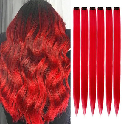 Clip Hair Extensions 6pcs Pack Colored Party Highlights 22 Inches Multi-Colors Straight Hair