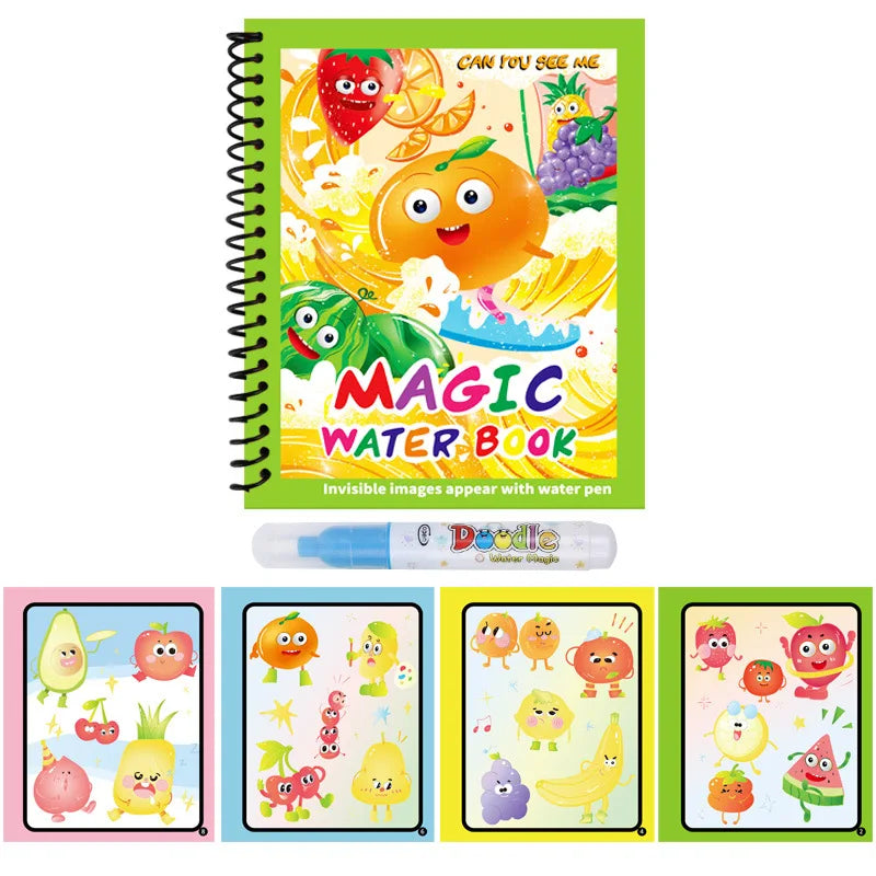 Magic Water Drawing Book for Kids with Pen – Reusable Coloring Activity