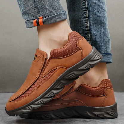 Men's Leather Slip-On Loafers – Breathable Casual Flat Shoes