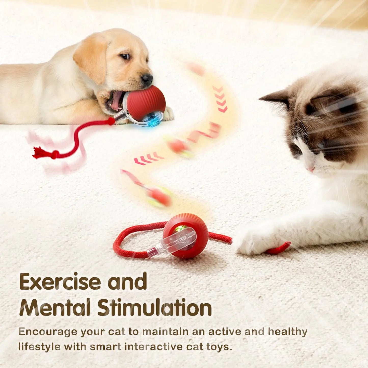 Interactive Cat Ball Toy – Automatic Rolling Ball with Plush Cover & Tail