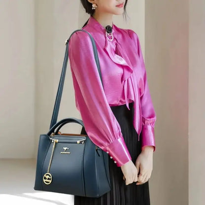 Luxury Leather Handbag for Women – 3-Layer Shoulder Tote