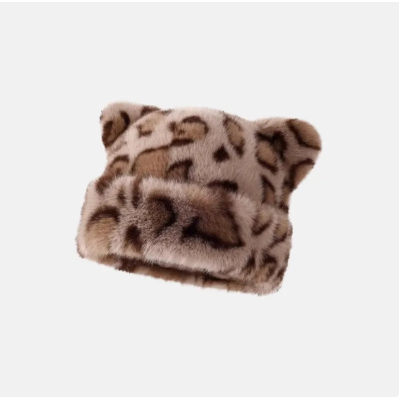 Plush Bear Ear Beanie – Cute Fluffy Winter Hat for Women