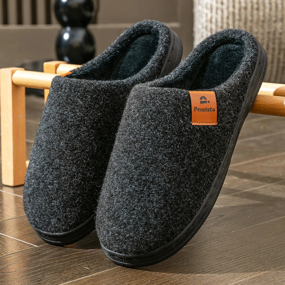 Winter Men Felt Platform House Slippers Ultra Warm Cushion Cozy Living Non-Slip Tpr Outdoor Indoor