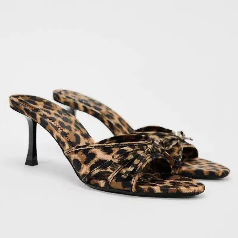 Women's Kitten Heel Mule Sandals with Bow Detail