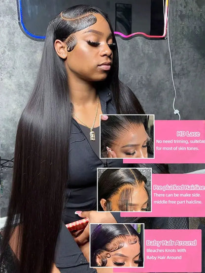 40 42 Inch 13x4 13x6 Hd Transparent Bone Straight Lace Front Wigs 250 Brazilian Human Hair 5x5