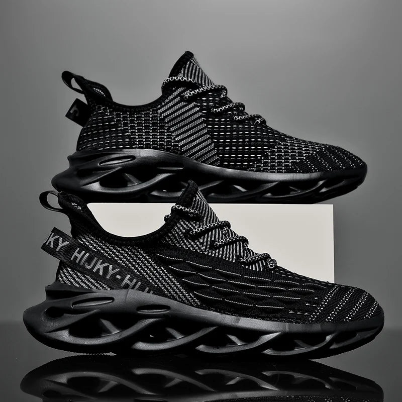 Men's Blade Sole Running Sneakers – Breathable Knit Luxury Trainer