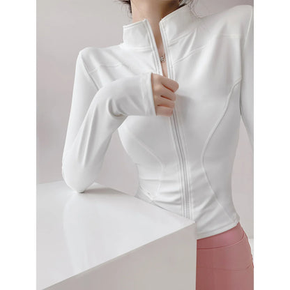 Women's Slim-Fit Zip-Up Yoga Jacket – Long Sleeve Athletic Running Coat