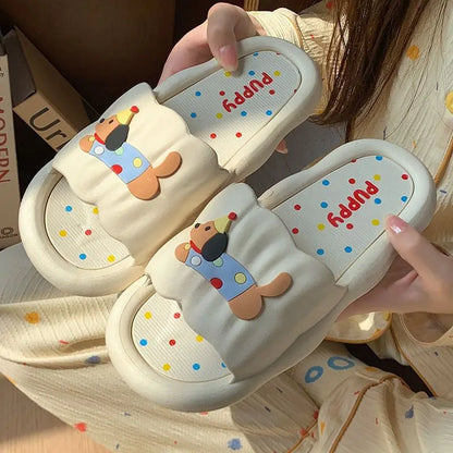 Cartoon Puppy Slippers – Soft Non-Slip Indoor House Shoes for Women