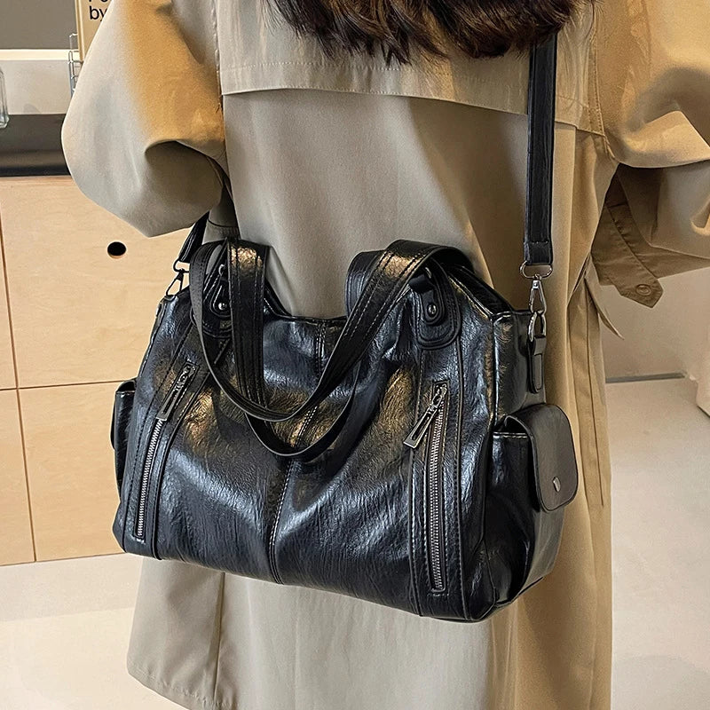 Women's PU Leather Shoulder Bag – Multi-Compartment Crossbody Handbag