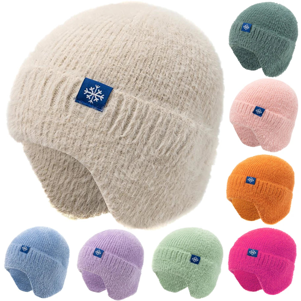 Faux Fur Earflap Beanie Hat – Soft Knit Winter Hat for Women