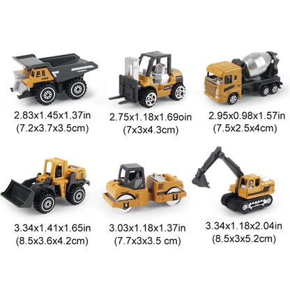 6-Piece Alloy Construction Truck Toy Set – Excavator, Loader & Tractor