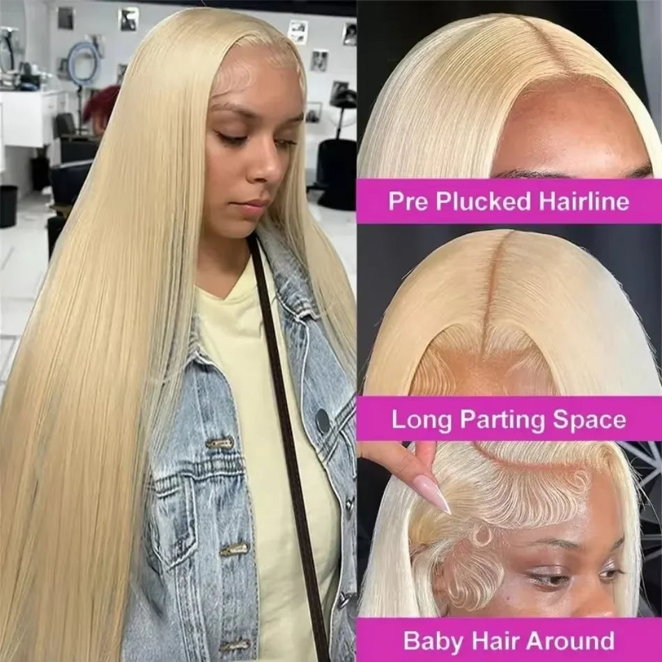 613 Blonde Straight Human Hair Wig – 13x6 & 13x7 HD Lace Front, 150%–200% Density