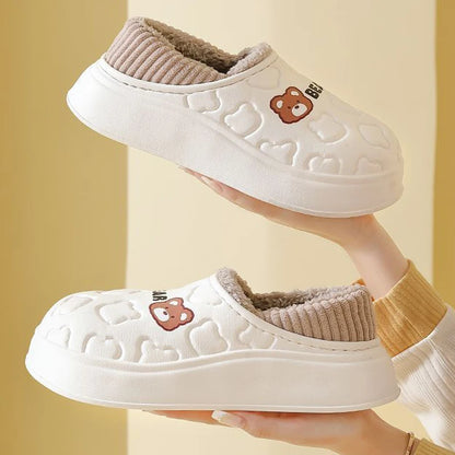 Waterproof Cotton Slippers Women Men Winter Outdoor Indoor Home Plush Warm Thick Sole Anti Slip
