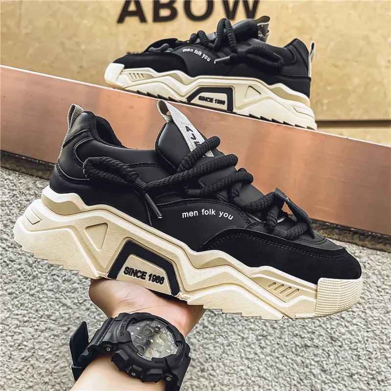 Men's Chunky Platform Sneakers – Casual Outdoor Lace-Up Shoes