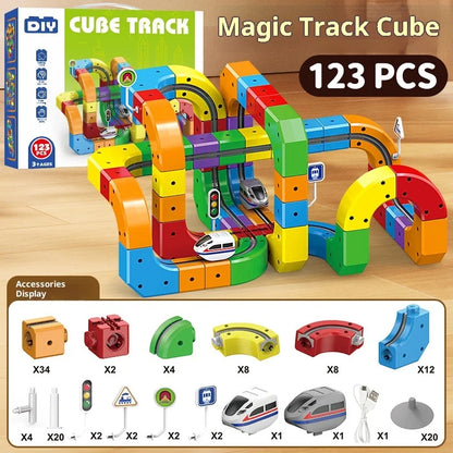 Magnetic Cube Track Train Set – DIY Electric Railway Building Toy