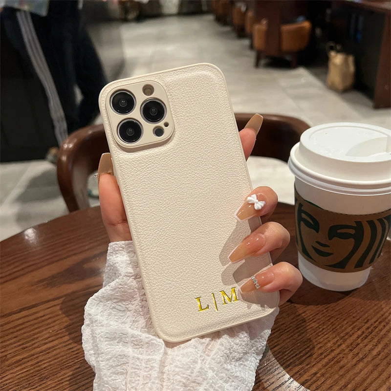 Personalised Customized Name Case Iphone 17 16 15 14 13 12 11 Pro Max Initials Letters Leather Cover