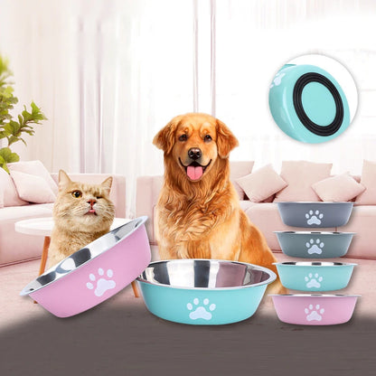 Stainless Steel Pet Bowl with Paw Print – Anti-Slip Dog & Cat Dish