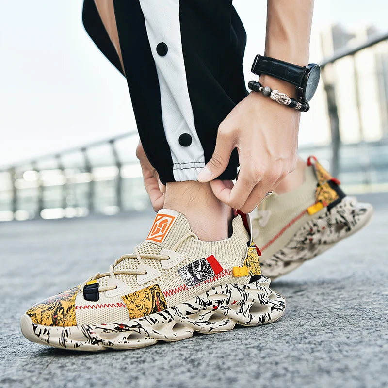 Men's Blade Sole Running Sneakers – Breathable Knit Luxury Trainer