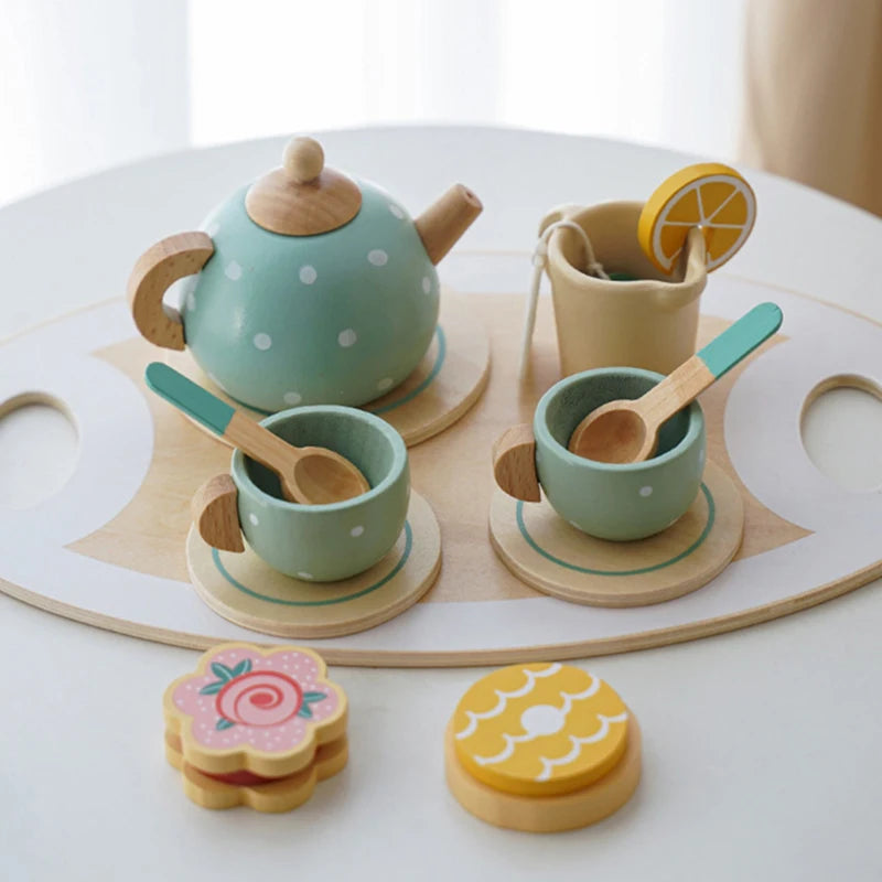 Wooden Tea Set Toy – Pretend Play Kitchen for Toddlers