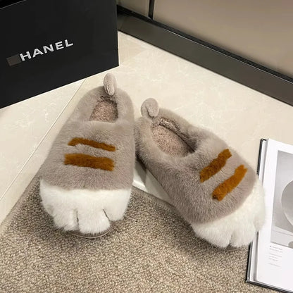 Adorable Kitty Claw Slippers Women S Home Shoes Non Slip Furry Mules Female Warm Fluffy Slides